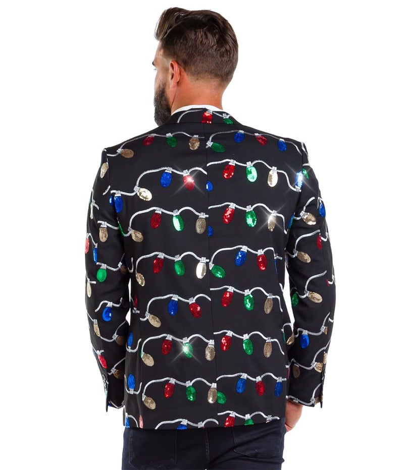 Tipsy Elves Sequin String of Lights Blazer with Tie (Size 42, Black) - Image 2